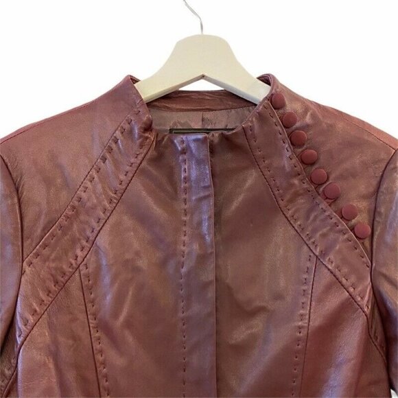 BCBGMAXAZRIA Leather Jacket Coat Purple Peplum Small - Picture 4 of 12